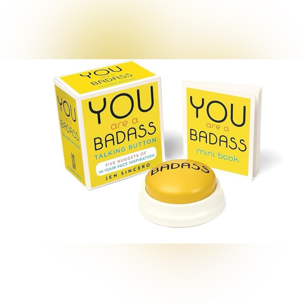 You Are a Badass Talking Button with Mini Book - Yellow